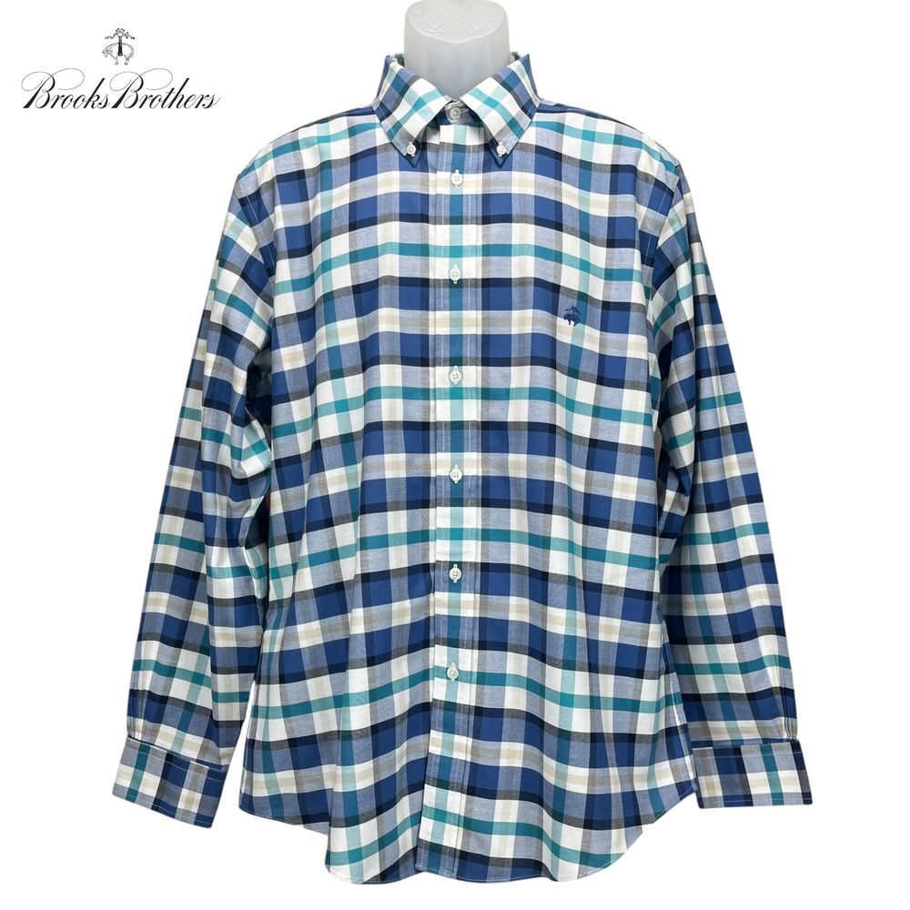 Brooks Brothers Men's Large Regent Blue Plaid Button Up Long Sleeve Shirt‎